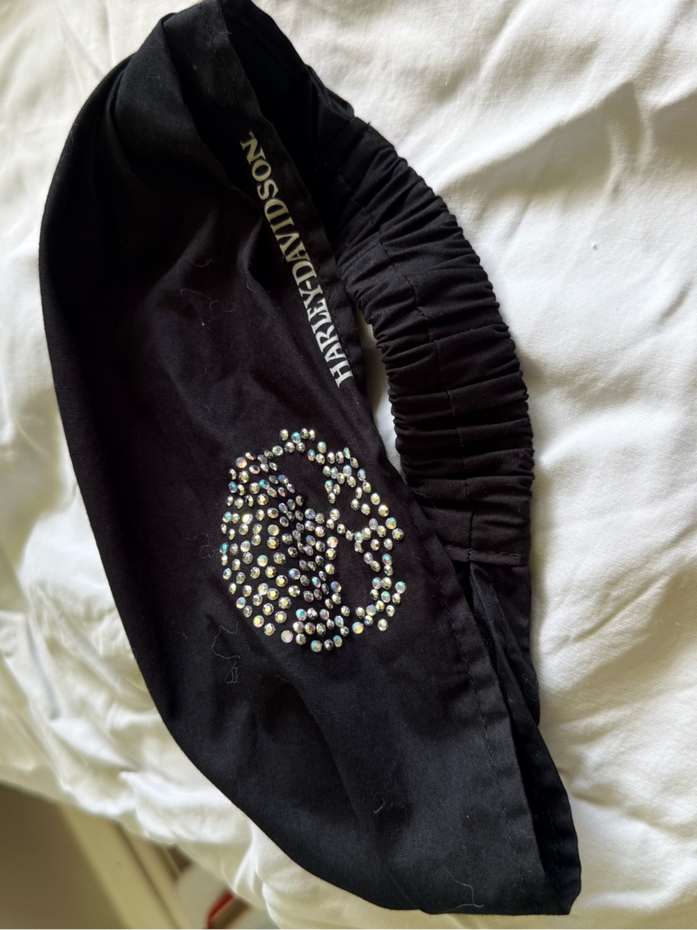 Harley-Davidson Black Headwrap with Rhinestone Skull